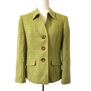 VTG 90s Y2K Talbots Tweed Blazer Jacket 10P Green Boucle Preppy Career Core